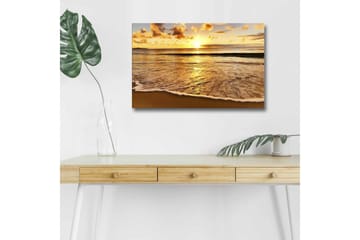 Canvastavla med LED-belysning - Solnedgång över havet med reflektioner på vattnet - Guld / Blå / Sandbeige - Inredning - Tavlor & posters - Canvastavla