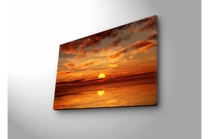 Canvastavla med LED-belysning - Solnedgång över stilla vatten med dramatiska molnformationer - Orange / Guld / Röd - Inredning - Tavlor & posters - Canvastavla