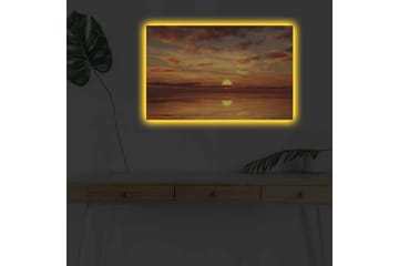 Canvastavla med LED-belysning - Solnedgång över stilla vatten med dramatiska molnformationer - Orange / Guld / Röd - Inredning - Tavlor & posters - Canvastavla