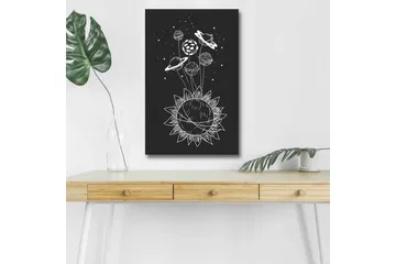 Canvastavla med LED-belysning - Solsystem med planeter och stjärnor i en grafisk komposition - Svart / Vit - Inredning - Tavlor & posters - Canvastavla