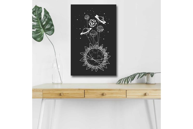 Canvastavla med LED-belysning - Solsystem med planeter och stjärnor i en grafisk komposition - Svart / Vit - Inredning - Tavlor & posters - Canvastavla