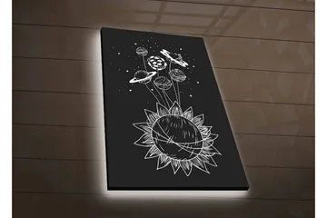 Canvastavla med LED-belysning - Solsystem med planeter och stjärnor i en grafisk komposition - Svart / Vit - Inredning - Tavlor & posters - Canvastavla