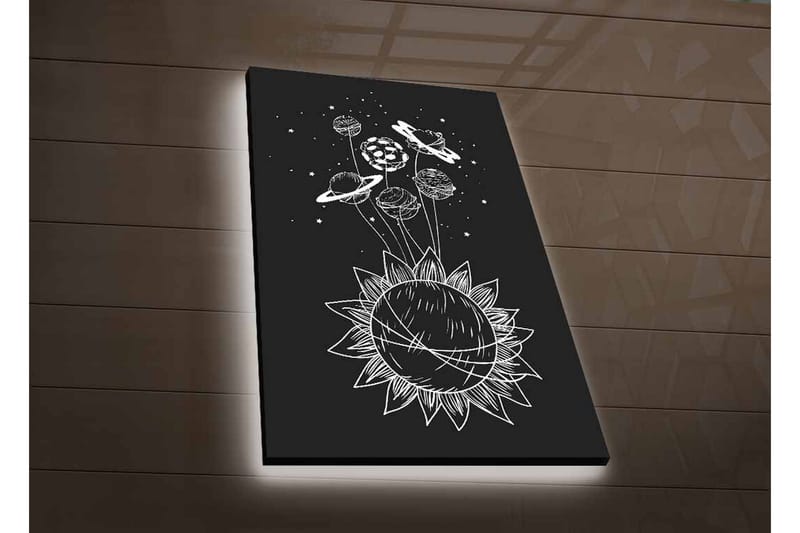 Canvastavla med LED-belysning - Solsystem med planeter och stjärnor i en grafisk komposition - Svart / Vit - Inredning - Tavlor & posters - Canvastavla