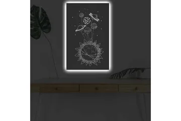 Canvastavla med LED-belysning - Solsystem med planeter och stjärnor i en grafisk komposition - Svart / Vit - Inredning - Tavlor & posters - Canvastavla