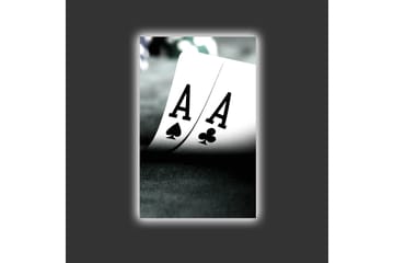 Canvastavla med LED-belysning - Spelkort med två ess i fokus - Svart / Vit / Grön - Inredning - Tavlor & posters - Canvastavla