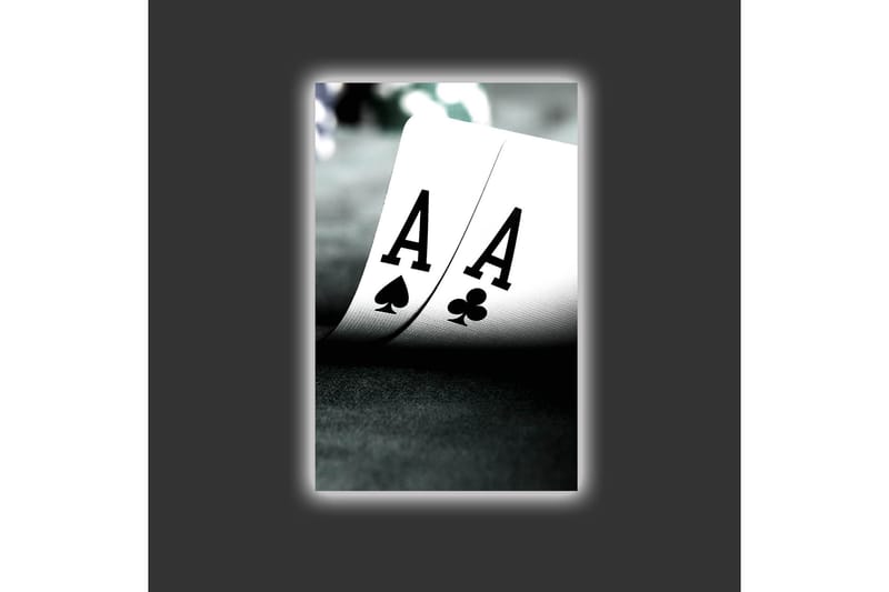 Canvastavla med LED-belysning - Spelkort med två ess i fokus - Svart / Vit / Grön - Inredning - Tavlor & posters - Canvastavla