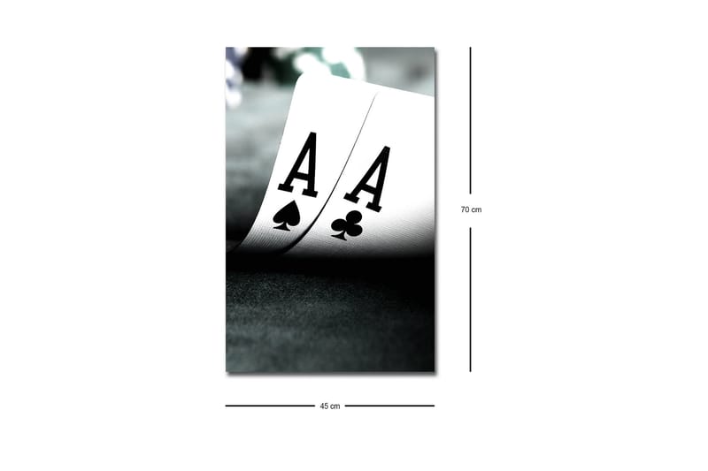 Canvastavla med LED-belysning - Spelkort med två ess i fokus - Svart / Vit / Grön - Inredning - Tavlor & posters - Canvastavla