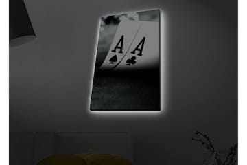Canvastavla med LED-belysning - Spelkort med två ess i fokus - Svart / Vit / Grön - Inredning - Tavlor & posters - Canvastavla