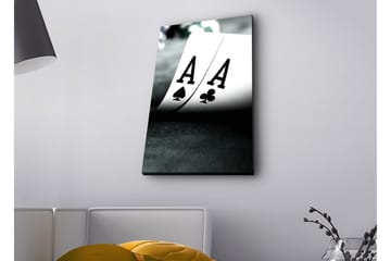 Canvastavla med LED-belysning - Spelkort med två ess i fokus - Svart / Vit / Grön - Inredning - Tavlor & posters - Canvastavla