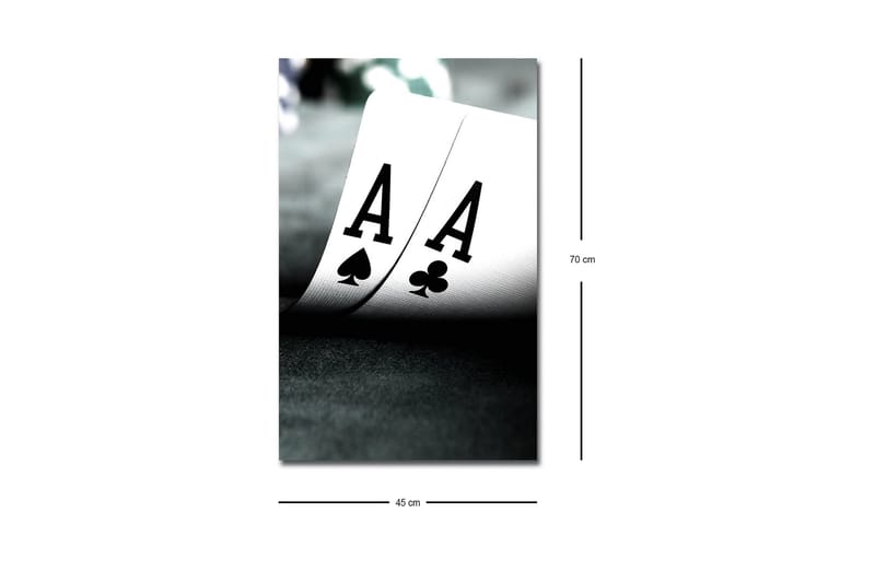 Canvastavla med LED-belysning - Spelkort med två ess i fokus - Svart / Vit / Grön - Inredning - Tavlor & posters - Canvastavla