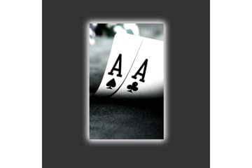 Canvastavla med LED-belysning - Spelkort med två ess i fokus - Svart / Vit / Grön - Inredning - Tavlor & posters - Canvastavla