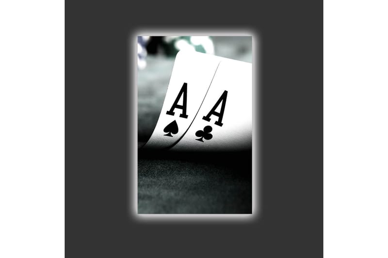 Canvastavla med LED-belysning - Spelkort med två ess i fokus - Svart / Vit / Grön - Inredning - Tavlor & posters - Canvastavla
