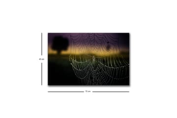 Canvastavla med LED-belysning - Spindelnät med daggdroppar i mjukt ljus - Svart / Grå / Guld - Inredning - Tavlor & posters - Canvastavla