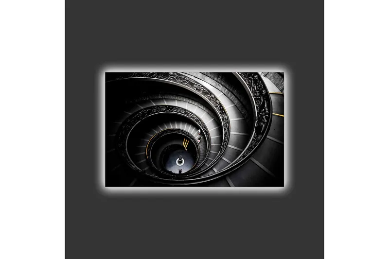 Canvastavla med LED-belysning - Spiralerande trappa med eleganta detaljer - Svart / Grå / Gul - Inredning - Tavlor & posters - Canvastavla