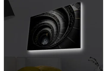 Canvastavla med LED-belysning - Spiralerande trappa med eleganta detaljer - Svart / Grå / Gul - Inredning - Tavlor & posters - Canvastavla