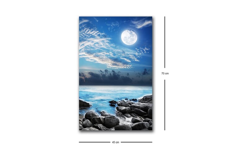 Canvastavla med LED-belysning - Stämningsfull havslandskap med måne och klippor - Blå / Grå / Vit - Inredning - Tavlor & posters - Canvastavla