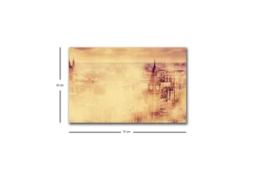 Canvastavla med LED-belysning - Stämningsfull vy av en stad med kända byggnader i dimma - Beige / Guld / Mörkbrun - Inredning - Tavlor & posters - Canvastavla