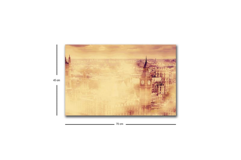 Canvastavla med LED-belysning - Stämningsfull vy av en stad med kända byggnader i dimma - Beige / Guld / Mörkbrun - Inredning - Tavlor & posters - Canvastavla