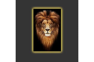 Canvastavla med LED-belysning - Ståtlig lejonhuvud med majestätisk man - Guld / Svart / Brun - Inredning - Tavlor & posters - Canvastavla