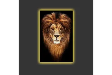 Canvastavla med LED-belysning - Ståtlig lejonhuvud med majestätisk man - Guld / Svart / Brun - Inredning - Tavlor & posters - Canvastavla