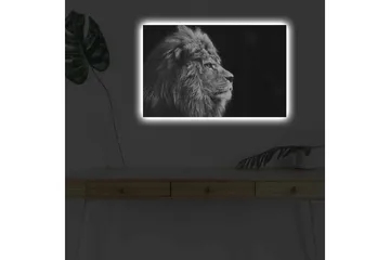Canvastavla med LED-belysning - Ståtlig lejonprofil i svartvitt - Svart / Grå - Inredning - Tavlor & posters - Canvastavla