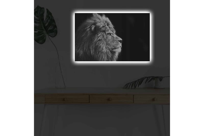 Canvastavla med LED-belysning - Ståtlig lejonprofil i svartvitt - Svart / Grå - Inredning - Tavlor & posters - Canvastavla