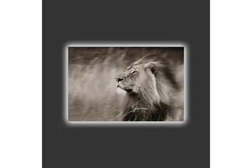 Canvastavla med LED-belysning - Ståtlig lejonprofil i svartvitt - Svart / Grå - Inredning - Tavlor & posters - Canvastavla
