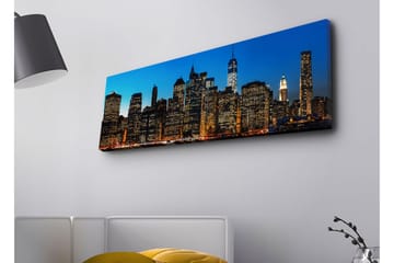 Canvastavla med LED-belysning - Stadssilhuett av New York i skymning - Blå / Svart / Guld - Inredning - Tavlor & posters - Canvastavla