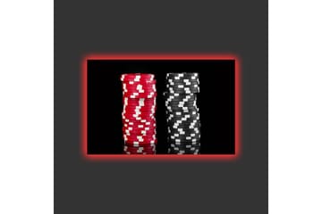 Canvastavla med LED-belysning - Staplar av pokerchips i röd och svart färg - Röd / Svart - Inredning - Tavlor & posters - Canvastavla