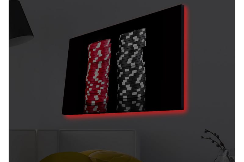 Canvastavla med LED-belysning - Staplar av pokerchips i röd och svart färg - Röd / Svart - Inredning - Tavlor & posters - Canvastavla