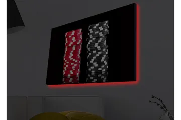 Canvastavla med LED-belysning - Staplar av pokerchips i röd och svart färg - Röd / Svart - Inredning - Tavlor & posters - Canvastavla