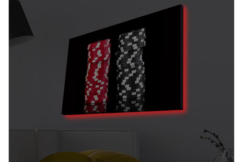 Canvastavla med LED-belysning - Staplar av pokerchips i röd och svart färg - Röd / Svart - Inredning - Tavlor & posters - Canvastavla