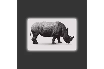 Canvastavla med LED-belysning - Stiliserad noshörning i svart och vitt - Svart / Vit - Inredning - Tavlor & posters - Canvastavla