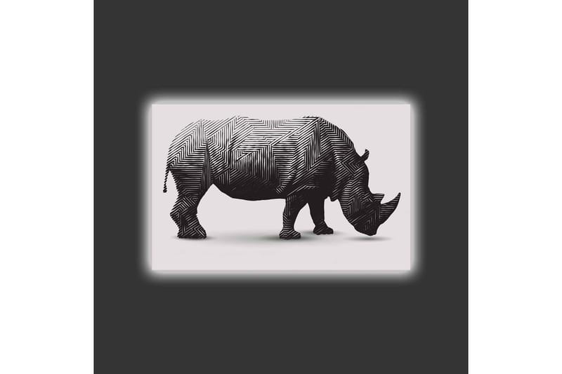 Canvastavla med LED-belysning - Stiliserad noshörning i svart och vitt - Svart / Vit - Inredning - Tavlor & posters - Canvastavla