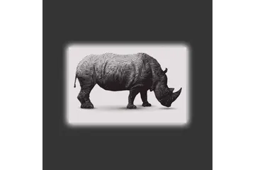 Canvastavla med LED-belysning - Stiliserad noshörning i svart och vitt - Svart / Vit - Inredning - Tavlor & posters - Canvastavla