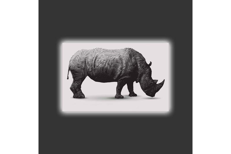 Canvastavla med LED-belysning - Stiliserad noshörning i svart och vitt - Svart / Vit - Inredning - Tavlor & posters - Canvastavla