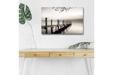 Canvastavla med LED-belysning - Stillhet vid en brygga i dimma - Grå / Svart / Vit - Inredning - Tavlor & posters - Canvastavla