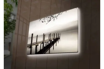 Canvastavla med LED-belysning - Stillhet vid en brygga i dimma - Grå / Svart / Vit - Inredning - Tavlor & posters - Canvastavla