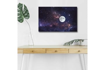 Canvastavla med LED-belysning - Stjärnfull natthimmel med en stor måne - Mörkblå / Lila / Vit - Inredning - Tavlor & posters - Canvastavla