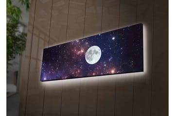 Canvastavla med LED-belysning - Stjärnfull natthimmel med en stor måne - Mörkblå / Lila / Vit - Inredning - Tavlor & posters - Canvastavla