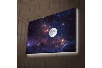 Canvastavla med LED-belysning - Stjärnfull natthimmel med en stor måne - Mörkblå / Lila / Vit - Inredning - Tavlor & posters - Canvastavla