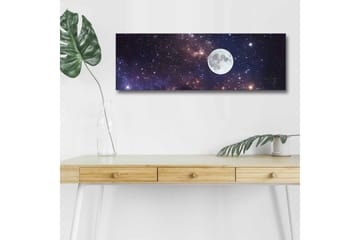 Canvastavla med LED-belysning - Stjärnfull natthimmel med en stor måne - Mörkblå / Lila / Vit - Inredning - Tavlor & posters - Canvastavla