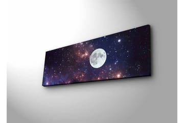 Canvastavla med LED-belysning - Stjärnfull natthimmel med en stor måne - Mörkblå / Lila / Vit - Inredning - Tavlor & posters - Canvastavla