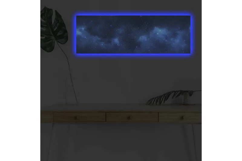 Canvastavla med LED-belysning - Stjärnspäckad natthimmel med mjuka molnformationer - Mörkblå / Ljusblå / Svart - Inredning - Tavlor & posters - Canvastavla