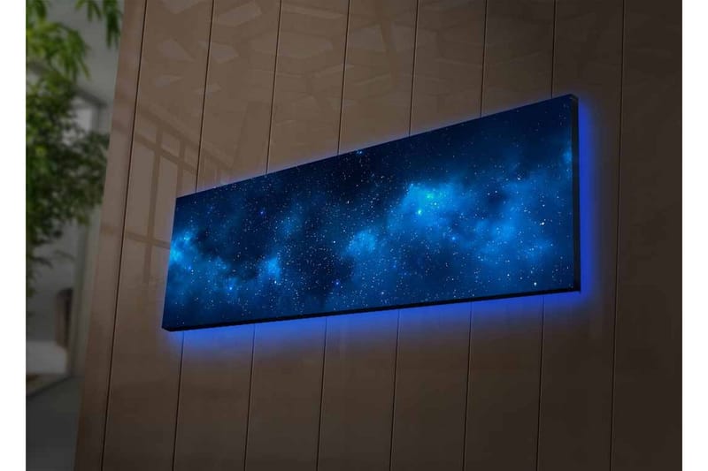 Canvastavla med LED-belysning - Stjärnspäckad natthimmel med mjuka molnformationer - Mörkblå / Ljusblå / Svart - Inredning - Tavlor & posters - Canvastavla