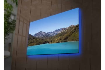 Canvastavla med LED-belysning - Storslagen berglandskap med en klar, turkos sjö - Turkos / Grön / Blå - Inredning - Tavlor & posters - Canvastavla