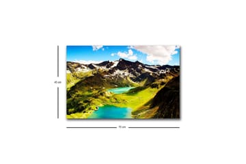 Canvastavla med LED-belysning - Storslagen bergslandskap med glittrande sjöar och gröna ängar - Grön / Blå / Vit - Inredning - Tavlor & posters - Canvastavla