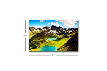 Canvastavla med LED-belysning - Storslagen bergslandskap med glittrande sjöar och gröna ängar - Grön / Blå / Vit - Inredning - Tavlor & posters - Canvastavla