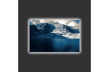 Canvastavla med LED-belysning - Storslagen fjällandskap med snöklädda bergtoppar och spegelblanka vattenytor - Mörkblå / Vit / Grå - Inredning - Tavlor & posters - Canvastavla
