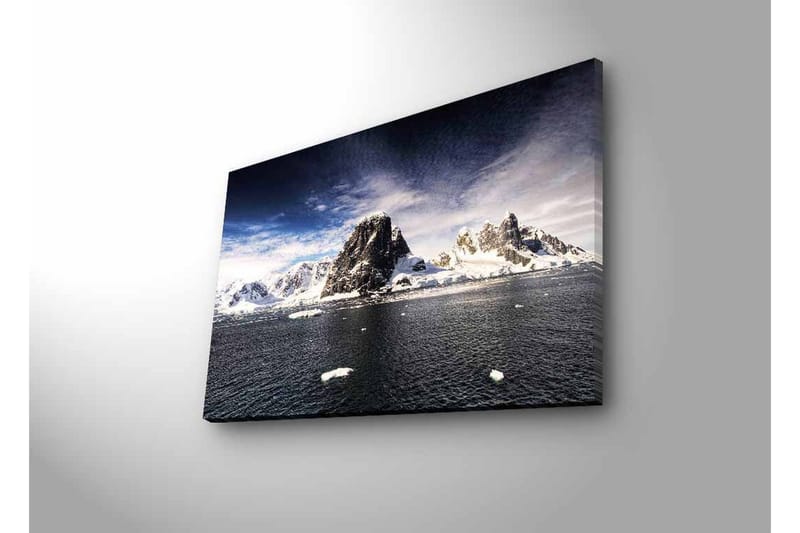 Canvastavla med LED-belysning - Storslagen fjällkedja med snöklädda toppar vid en spegelblanka sjö - Mörkblå / Vit / Grå - Inredning - Tavlor & posters - Canvastavla